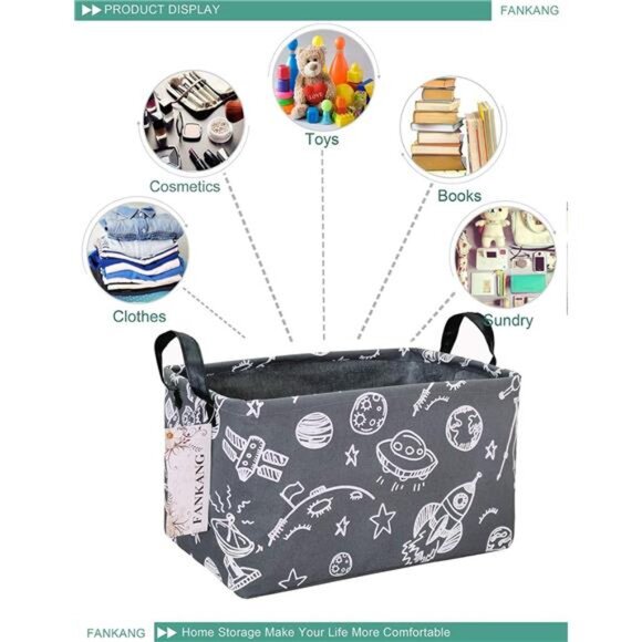 Storage Basket,Nursery Hamper Canvas Laundry Basket Foldable with Waterproof - Picture 4 of 8